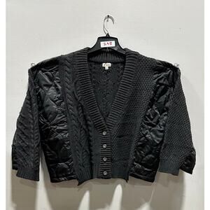 POL Women’s Mixed-Media Knit Cardigan in Charcoal Multi- OverSize Fits S M L